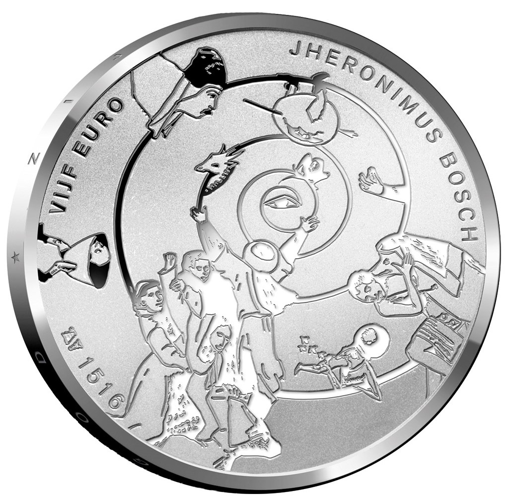 (afbeelding voor) 5 Euromunt Nederland Jheronimus Bosch vijfje 2016 los uit rol